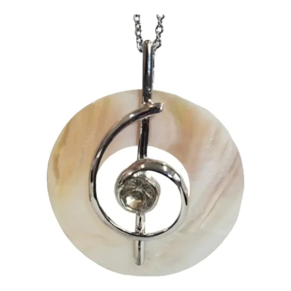 Delicate Mother of Pearl Shell Round Music Note with Cubic Zirconia Jeweled - Picture 10 of 12